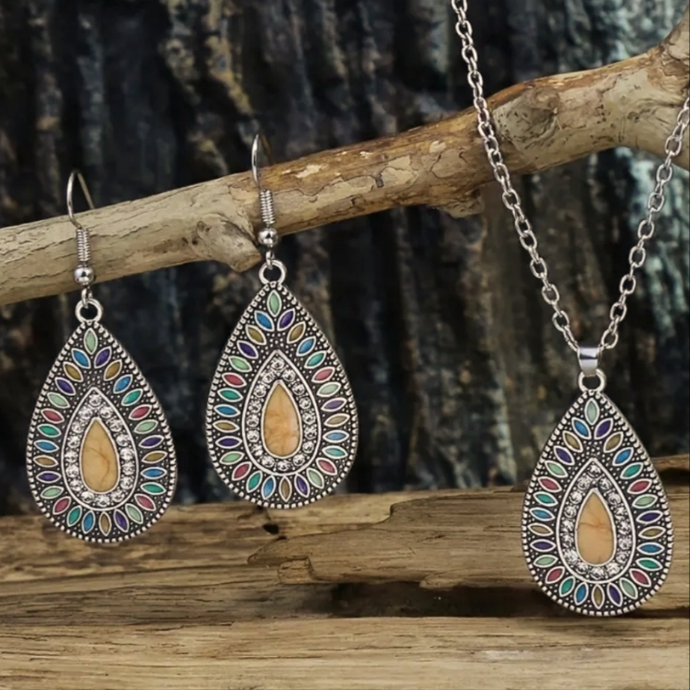 Boho style necklace and earring set